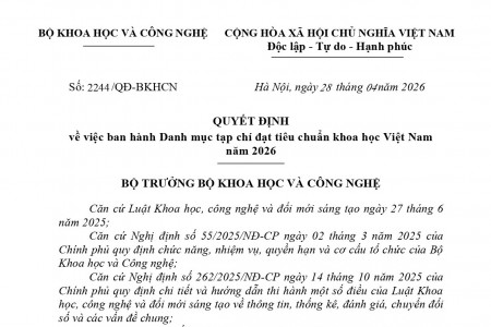 Quyết định ban hành Danh mục tạp chí đạt tiêu chuẩn khoa học Việt Nam năm 2026